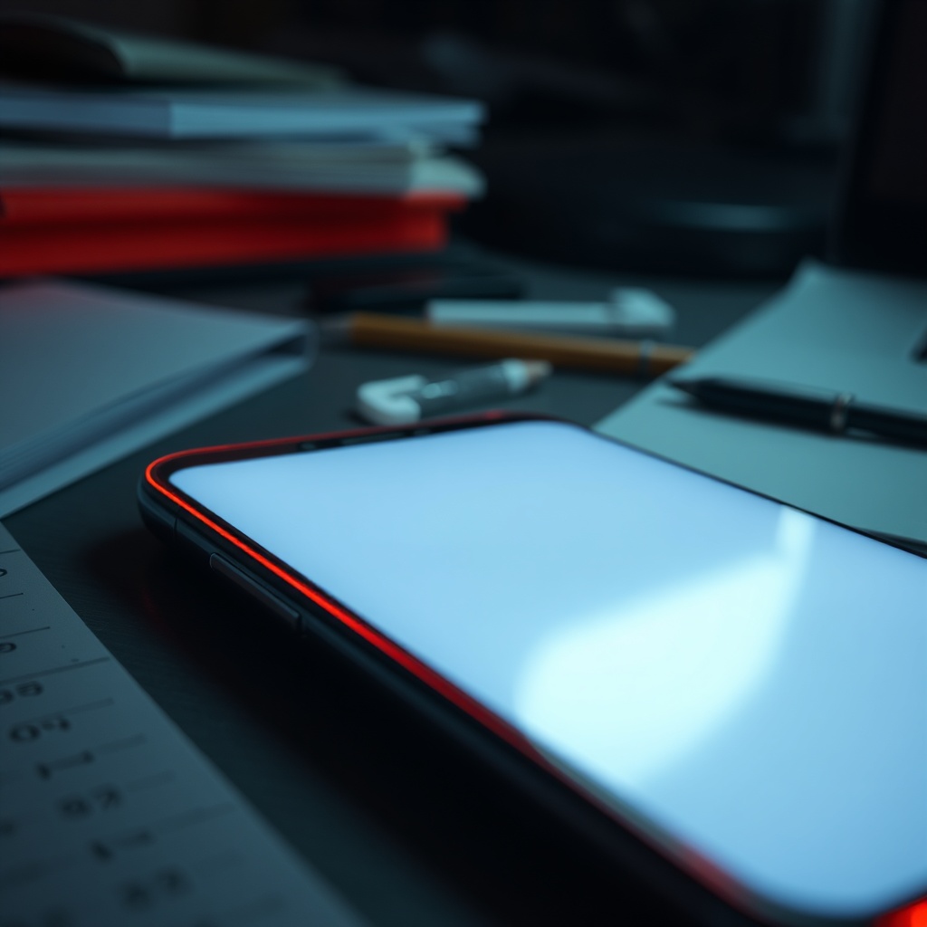 Phone glow on aesthetic desk